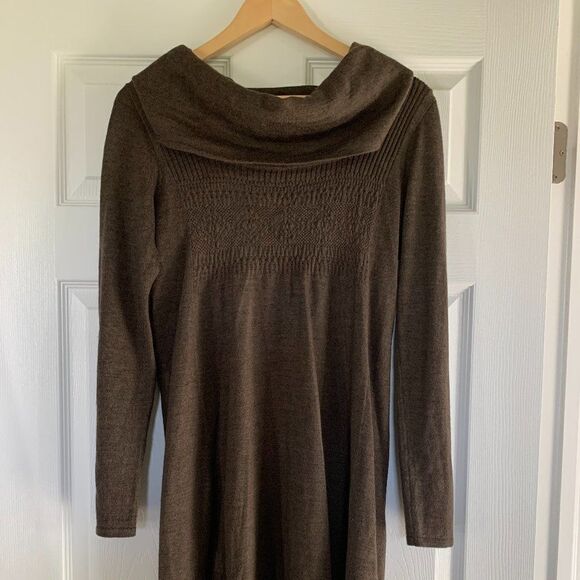 Cowl Neck Brown Sweater Dress - S - Picture 1 of 5